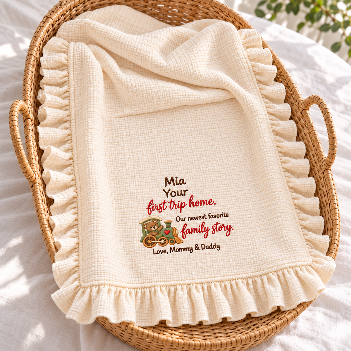 Doing Great Job Mommy Keepsake Muslin Blanket | Embroidered 1st Christmas Gift Blanket