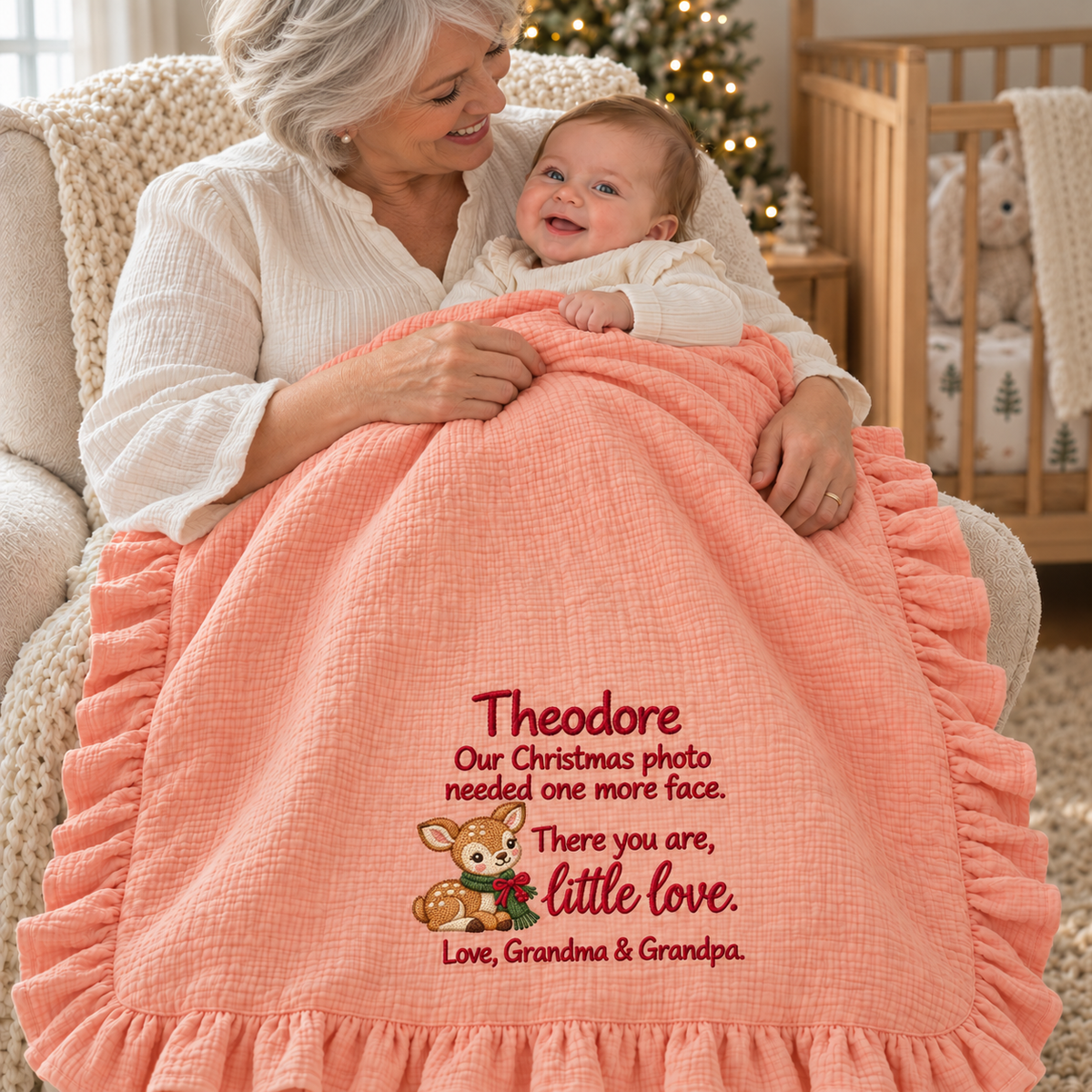 Together This Christmas Embroidered Muslin Blanket | Mommy & Baby Personalized Keepsake Gift