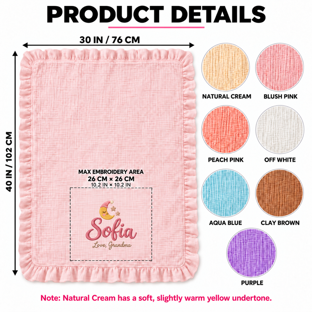 Personalized Name Muslin Keepsake Blanket | Custom Gift from Grandma