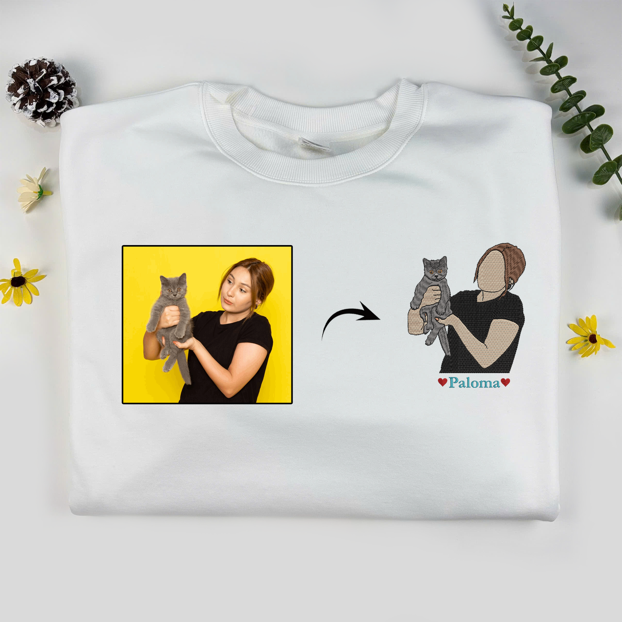 Personalized Matching Owner and Pet Sweatshirt, Custom Embroidered Sweatshirt with Pet Photo