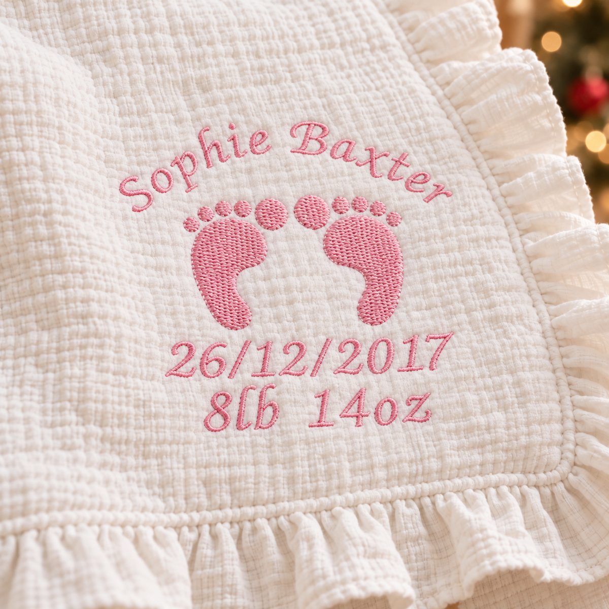 Personalized Ruffle Muslin Baby Blanket | Soft Cotton Name Gift
