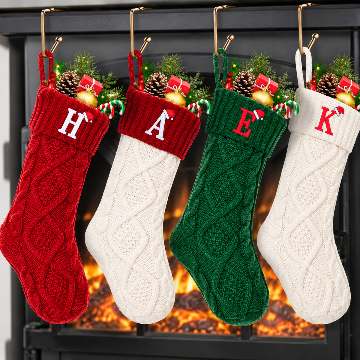 Custom Initial Christmas Stocking – Personalized Letters Knit Stocking