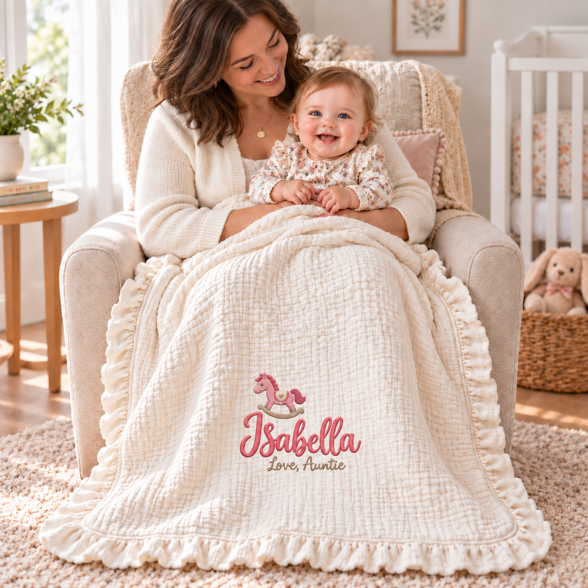 Personalized Name Embroidered Blanket | Custom Keepsake Gift from Auntie