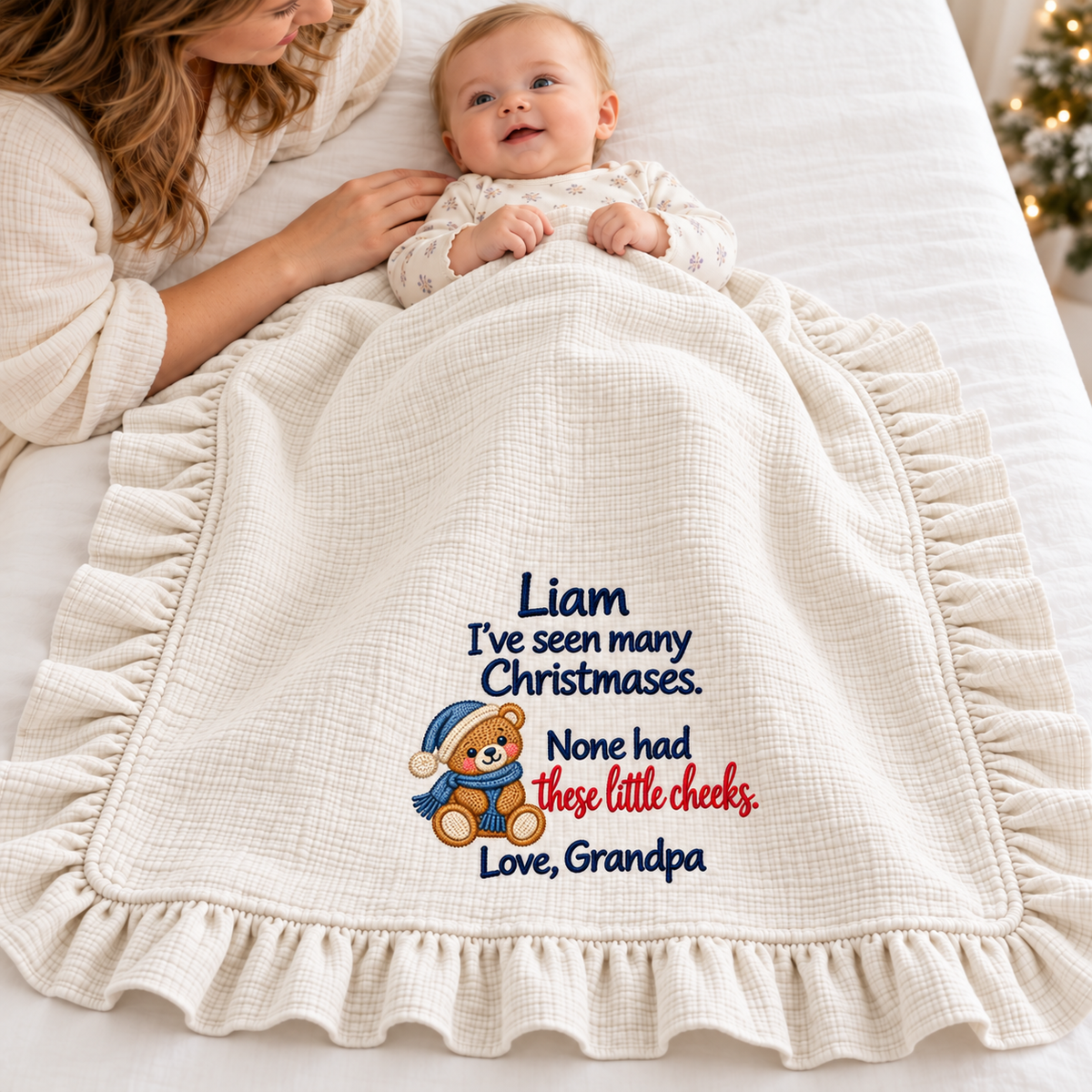 You're Doing Great Mommy Muslin Blanket | New Mom Embroidered Keepsake Christmas Gift