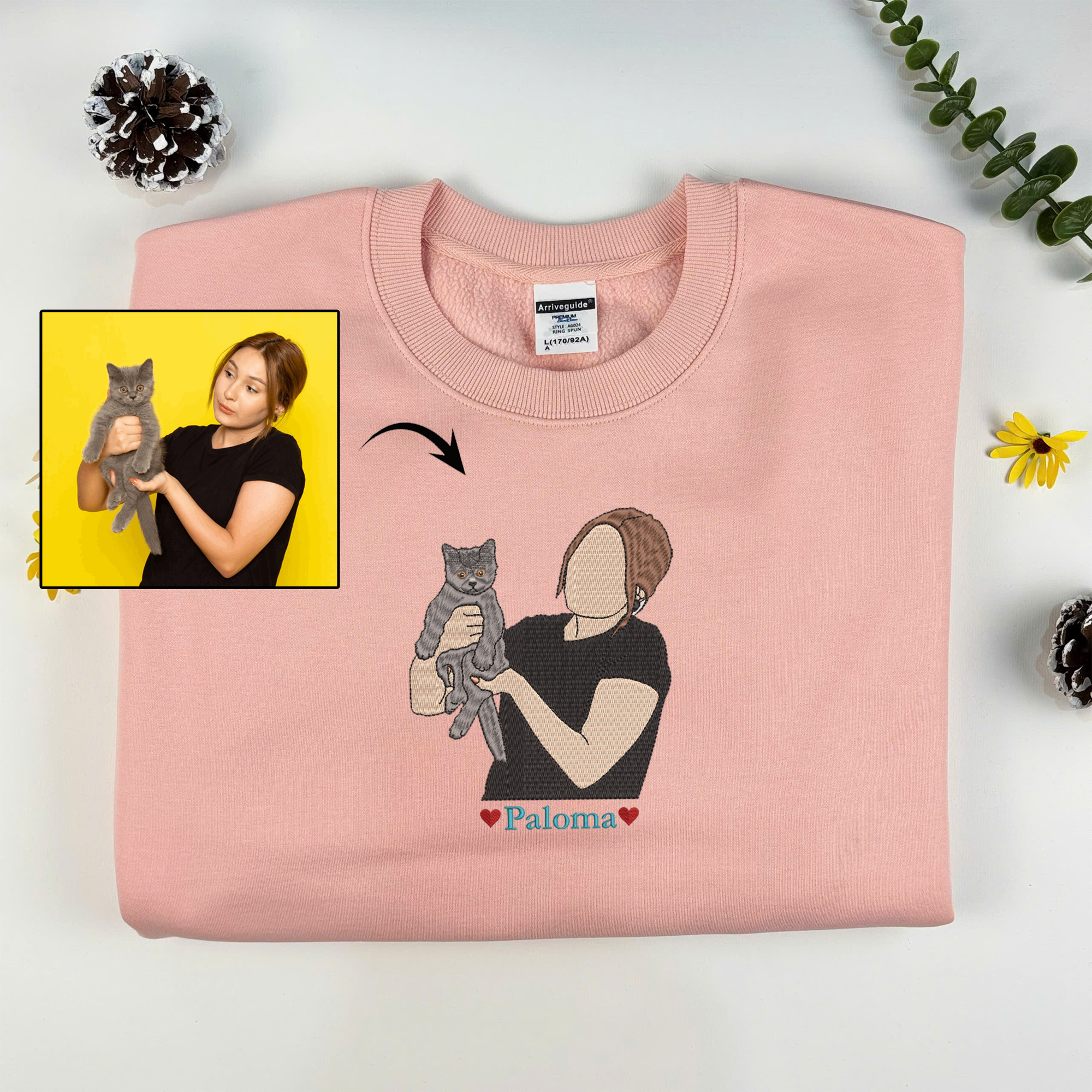 Personalized Matching Owner and Pet Sweatshirt, Custom Embroidered Sweatshirt with Pet Photo