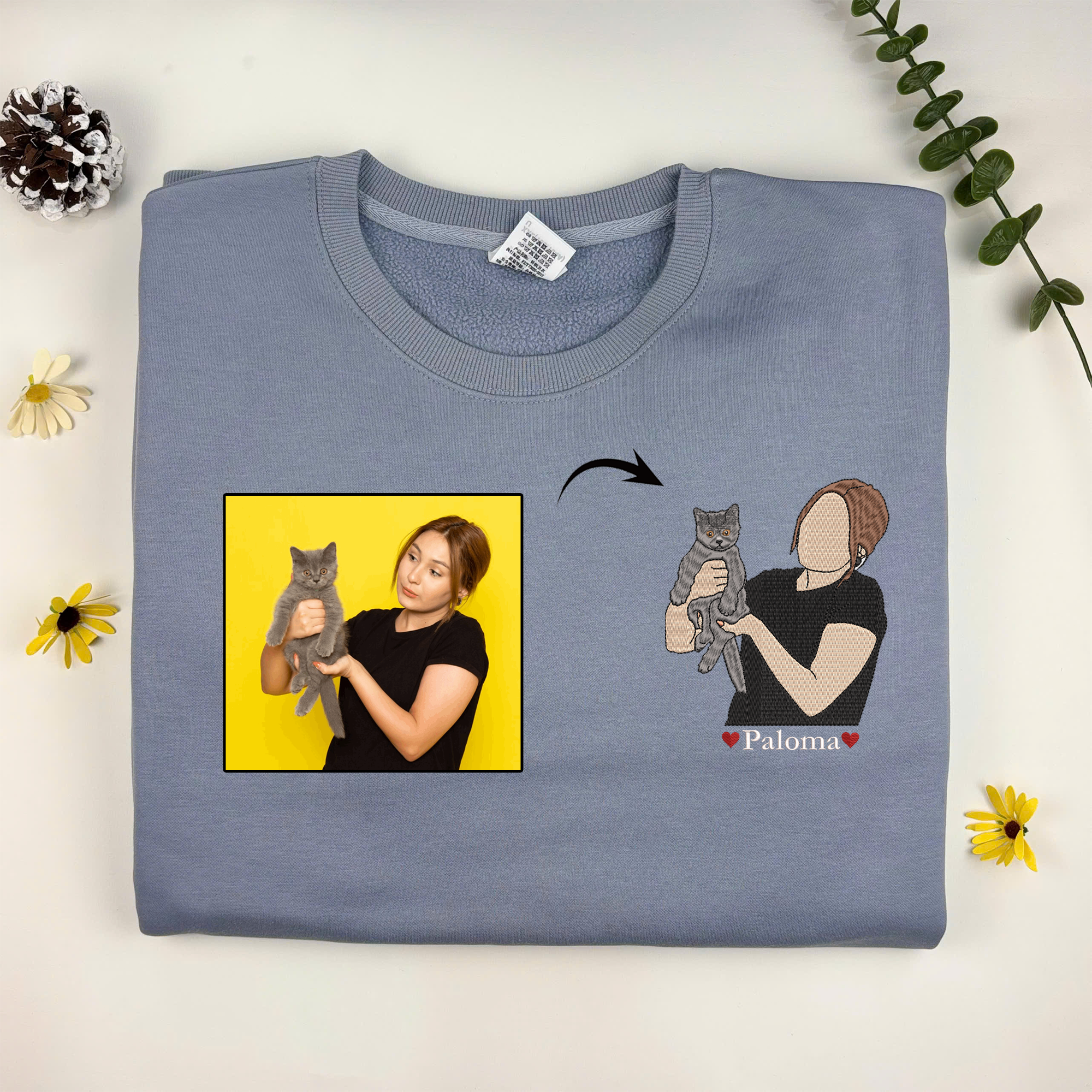 Personalized Matching Owner and Pet Sweatshirt, Custom Embroidered Sweatshirt with Pet Photo