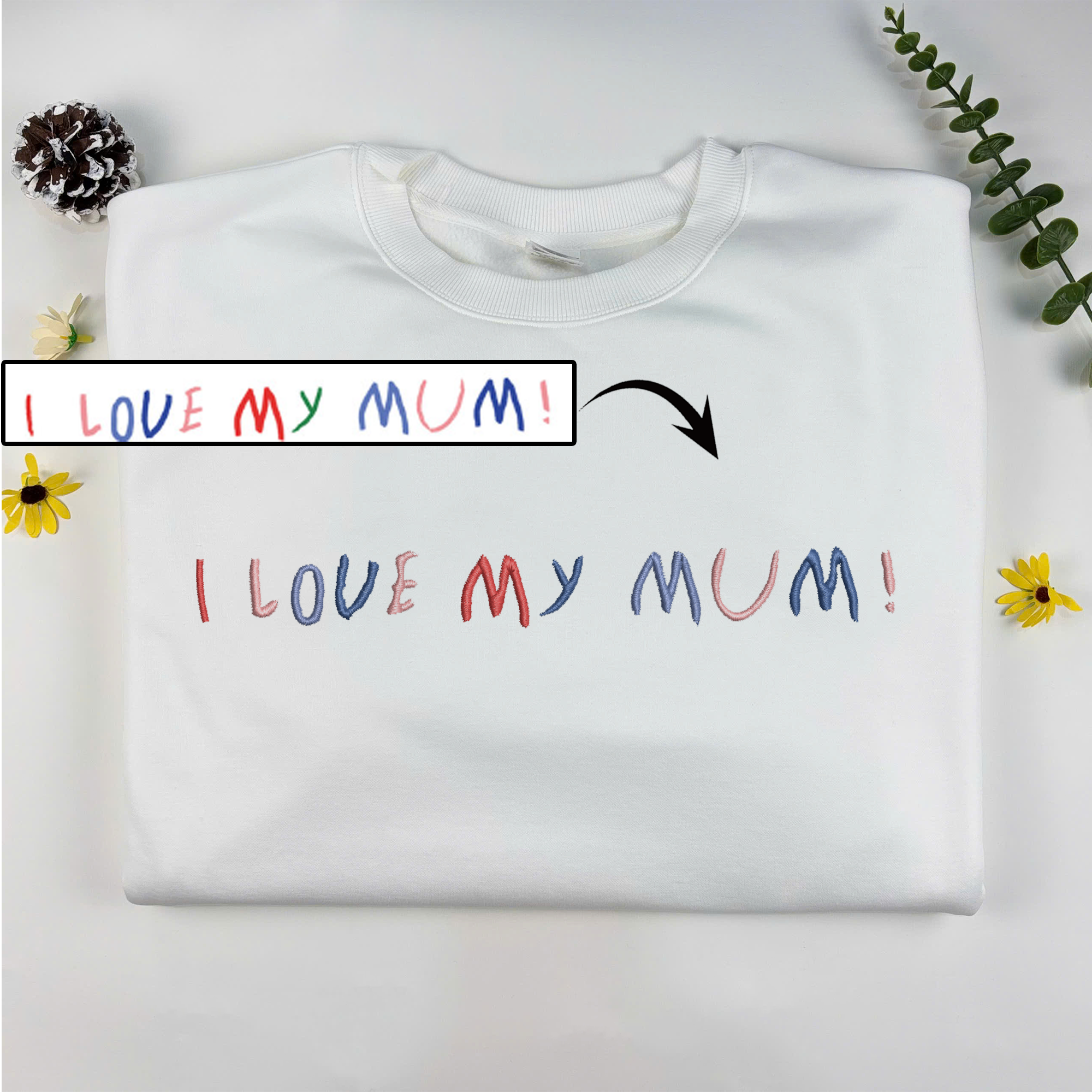 Custom Kid's Handwriting Sweatshirt for Parents, Personalized Embroidered Sweatshirt From Your Kids