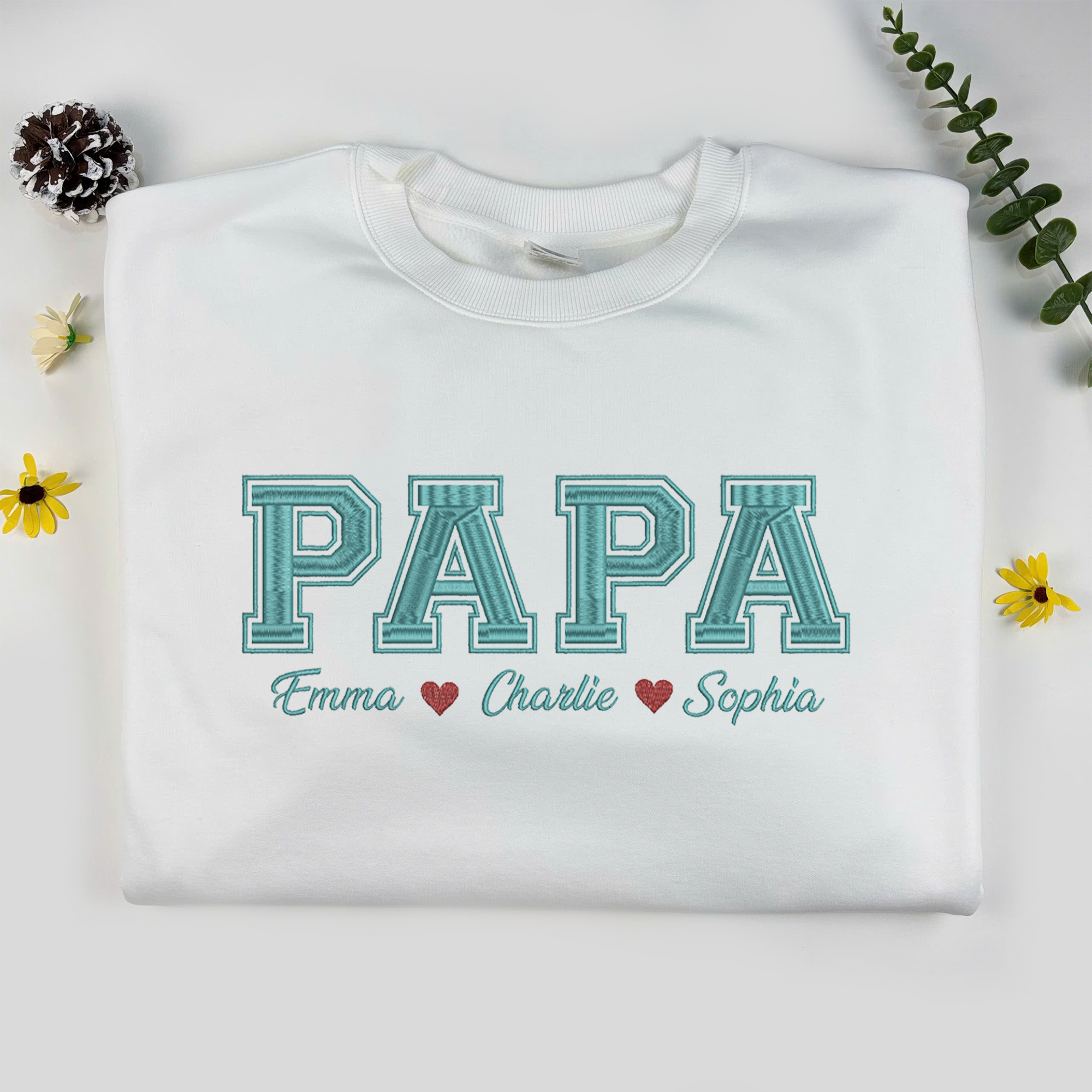 Custom Dad Mom Embroidered Sweatshirt With Kid's Name, Custom Text Sweatshirt, Personalized Gift