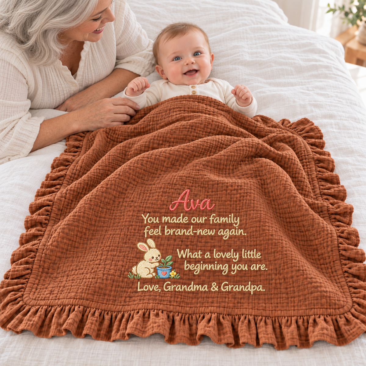 This Christmas Morning Muslin Blanket | Personalized Mommy & Baby Keepsake Gift for Newborn