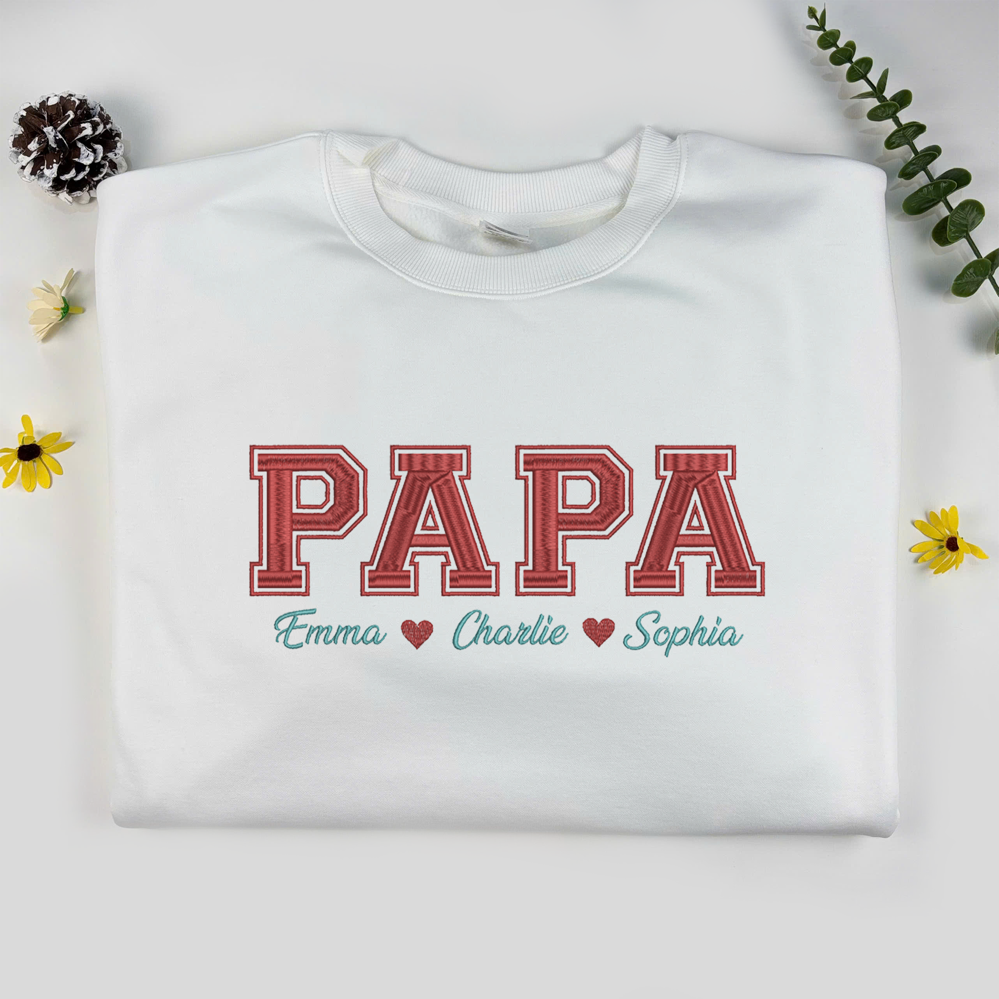 Custom Dad Mom Embroidered Sweatshirt With Kid's Name, Custom Text Sweatshirt, Personalized Gift