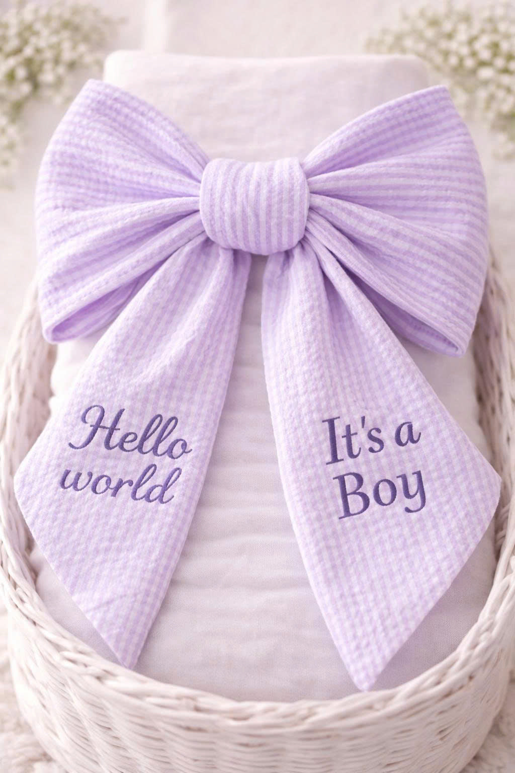 Personalized Seersucker Baby Bow with Monogram – Oversized Newborn Swaddle Bow, Custom Baby Name Gift & Photo Prop