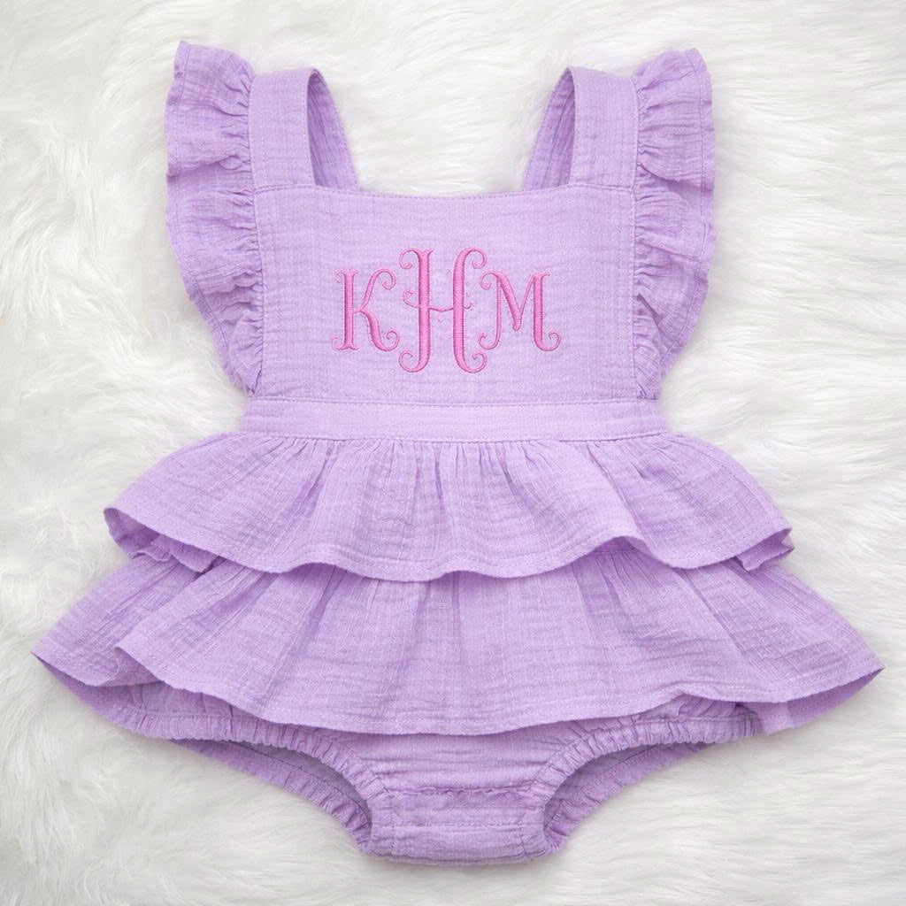 Baby Girl Muslin Ruffle Romper with Bow – Soft Cotton Summer Outfit, Newborn Coming Home & Baby Shower Gift
