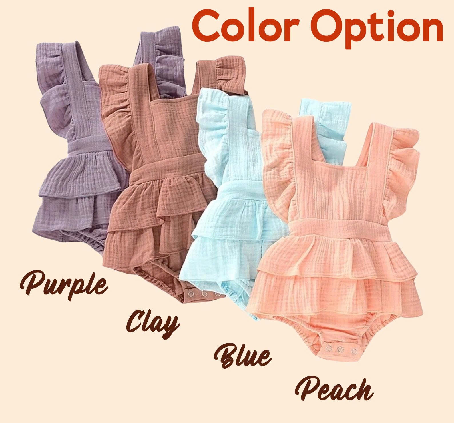 Baby Girl Muslin Ruffle Romper with Bow – Soft Cotton Summer Outfit, Newborn Coming Home & Baby Shower Gift
