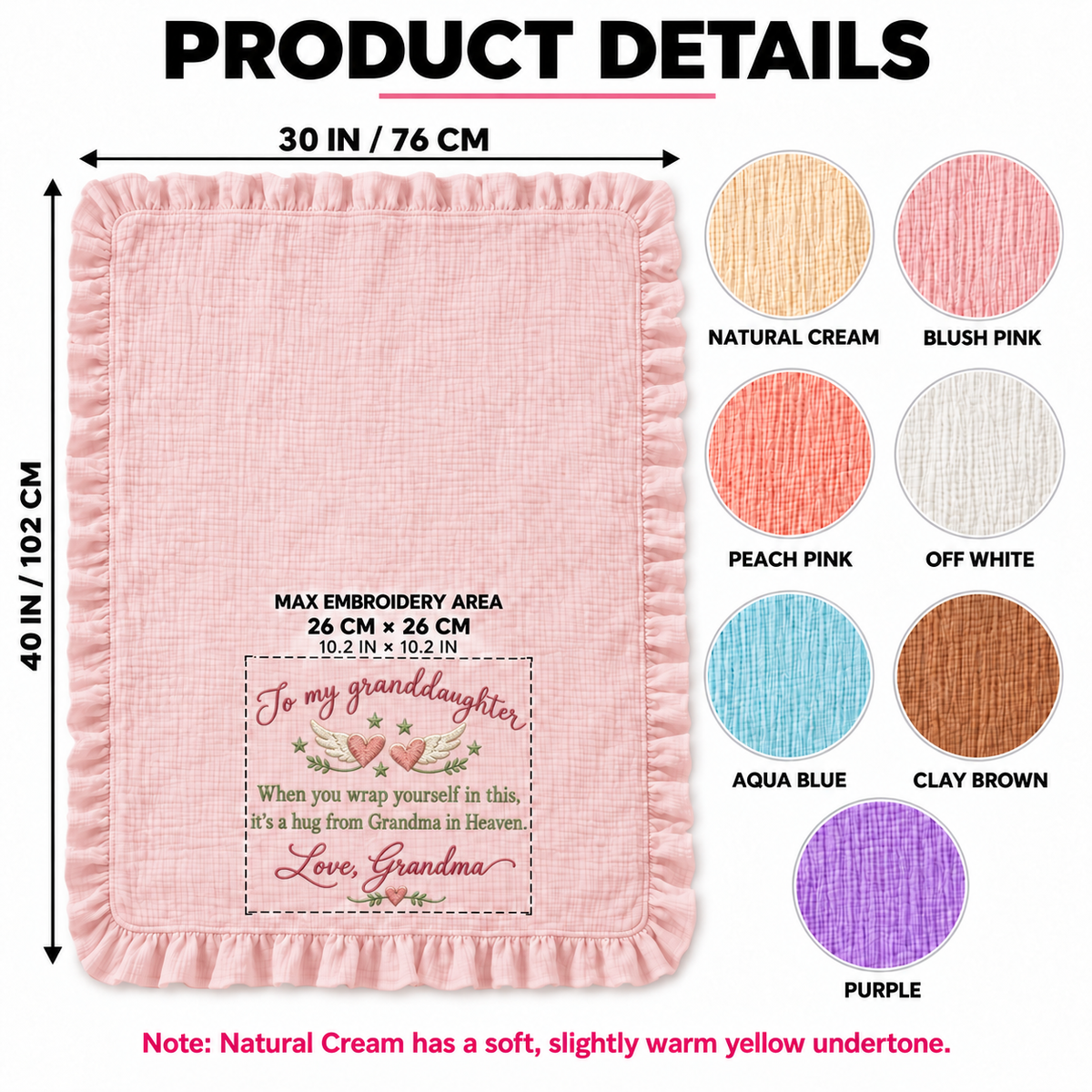 Grandma's Hug From Heaven Keepsake Muslin Blanket | Memorial Gift for Granddaughter