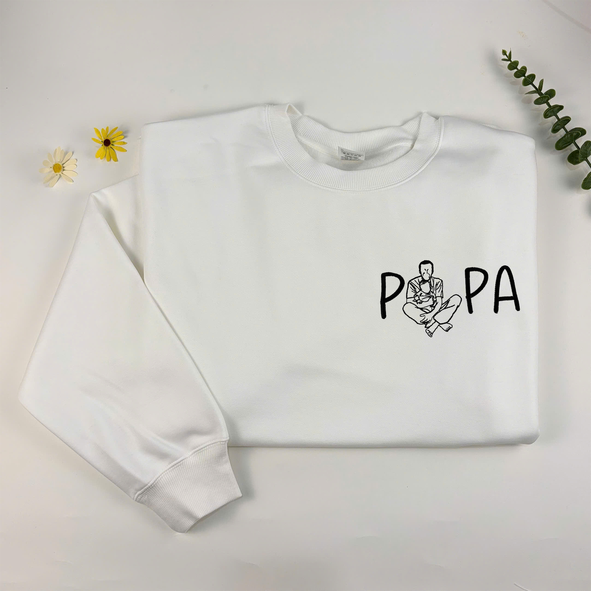 Custom Papa Embroidered Sweatshirt, Personalized Dad Shirt with Photo, Fathers Day Gift