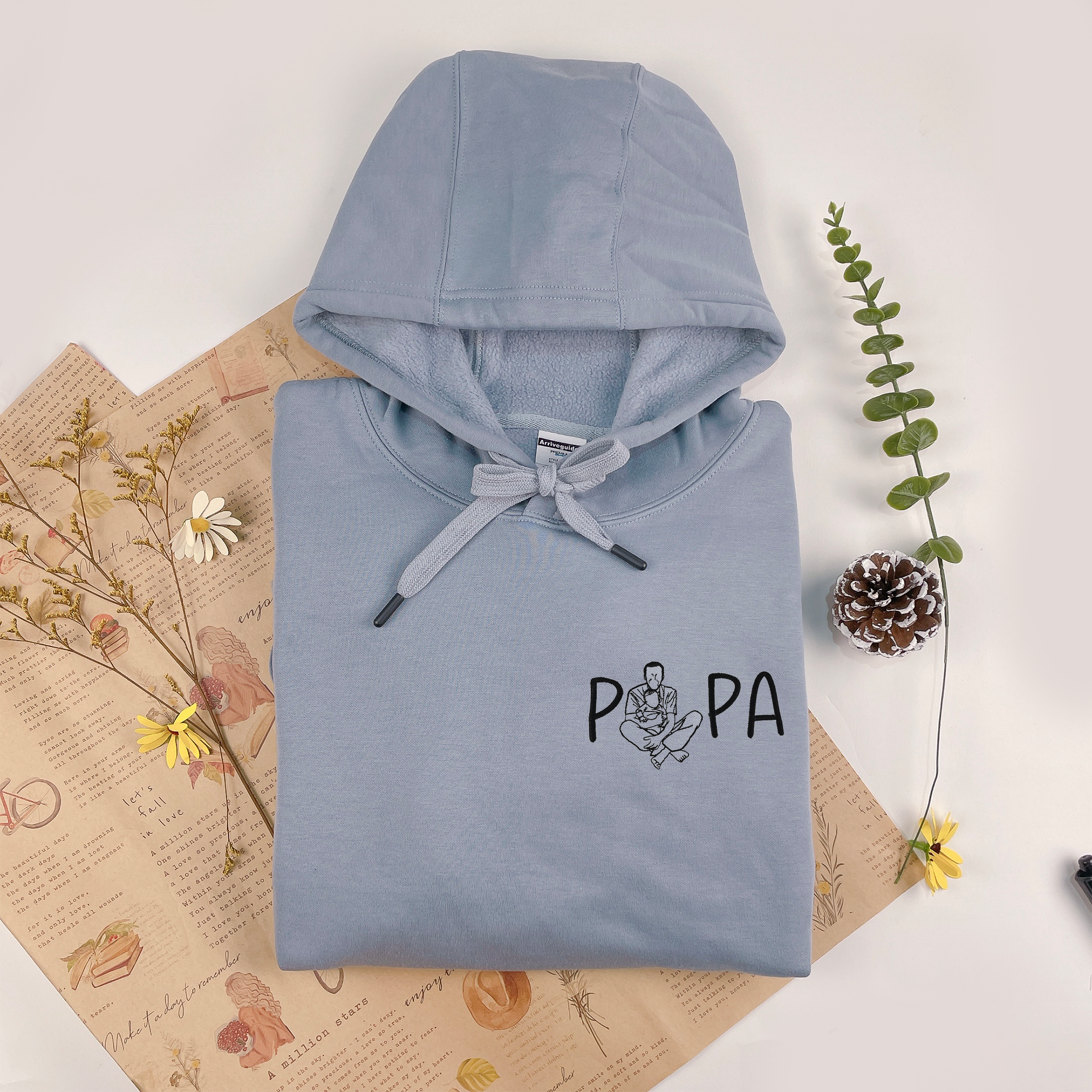 Custom Papa Embroidered Sweatshirt, Personalized Dad Shirt with Photo, Fathers Day Gift