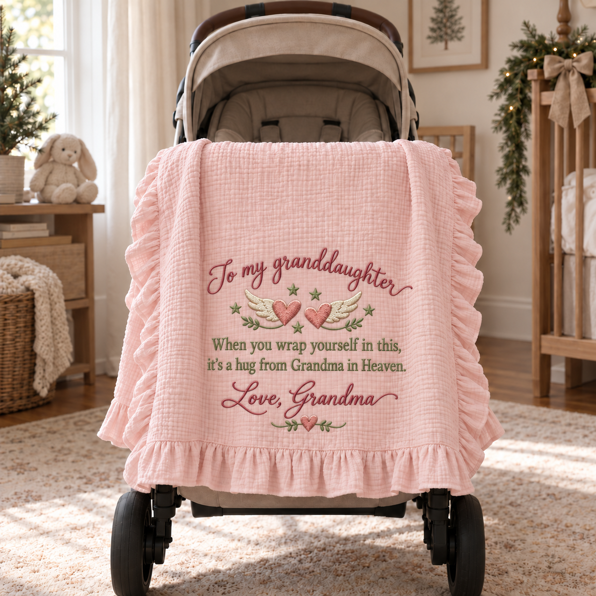 Grandma's Hug From Heaven Keepsake Muslin Blanket | Memorial Gift for Granddaughter