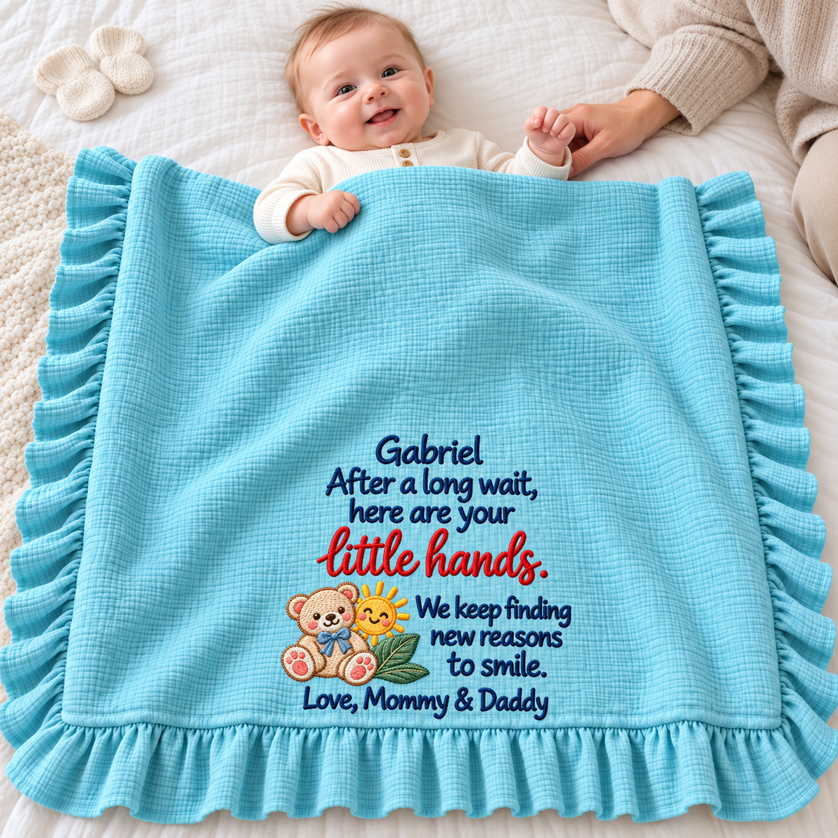 Happy First Christmas Doing Great Blanket | Mommy & Baby Embroidered Keepsake Gift