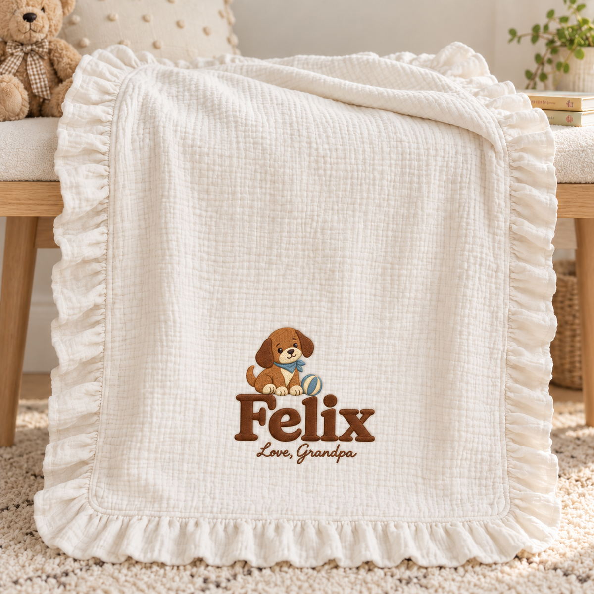 Personalized Name Embroidered Blanket | Custom Keepsake Gift from Grandpa