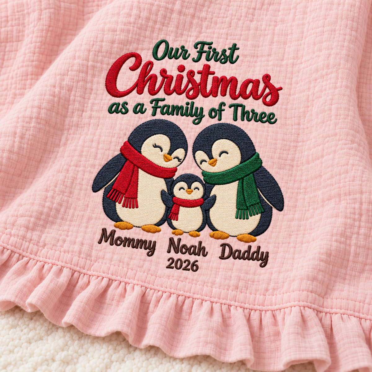 Our First Christmas as a Family Muslin Blanket | Personalized Mommy Daddy Baby Keepsake Gift