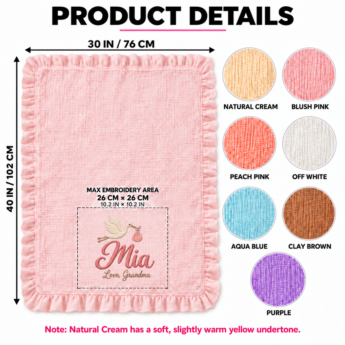 Custom Name Muslin Keepsake Blanket | Personalized Gift from Grandma