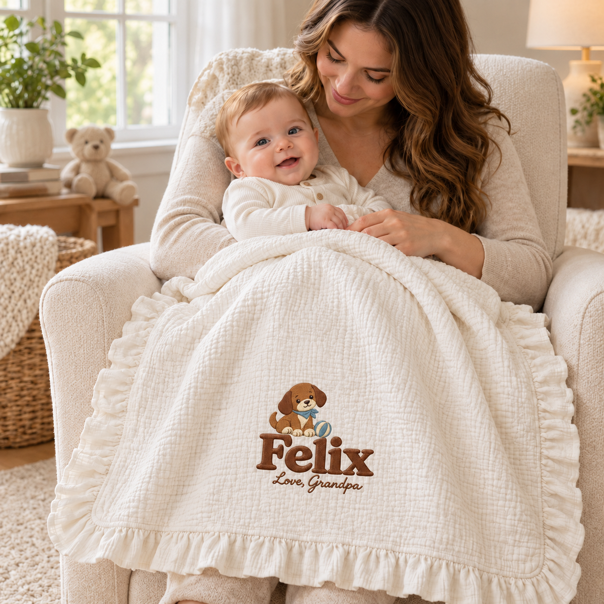 Personalized Name Embroidered Blanket | Custom Keepsake Gift from Grandpa