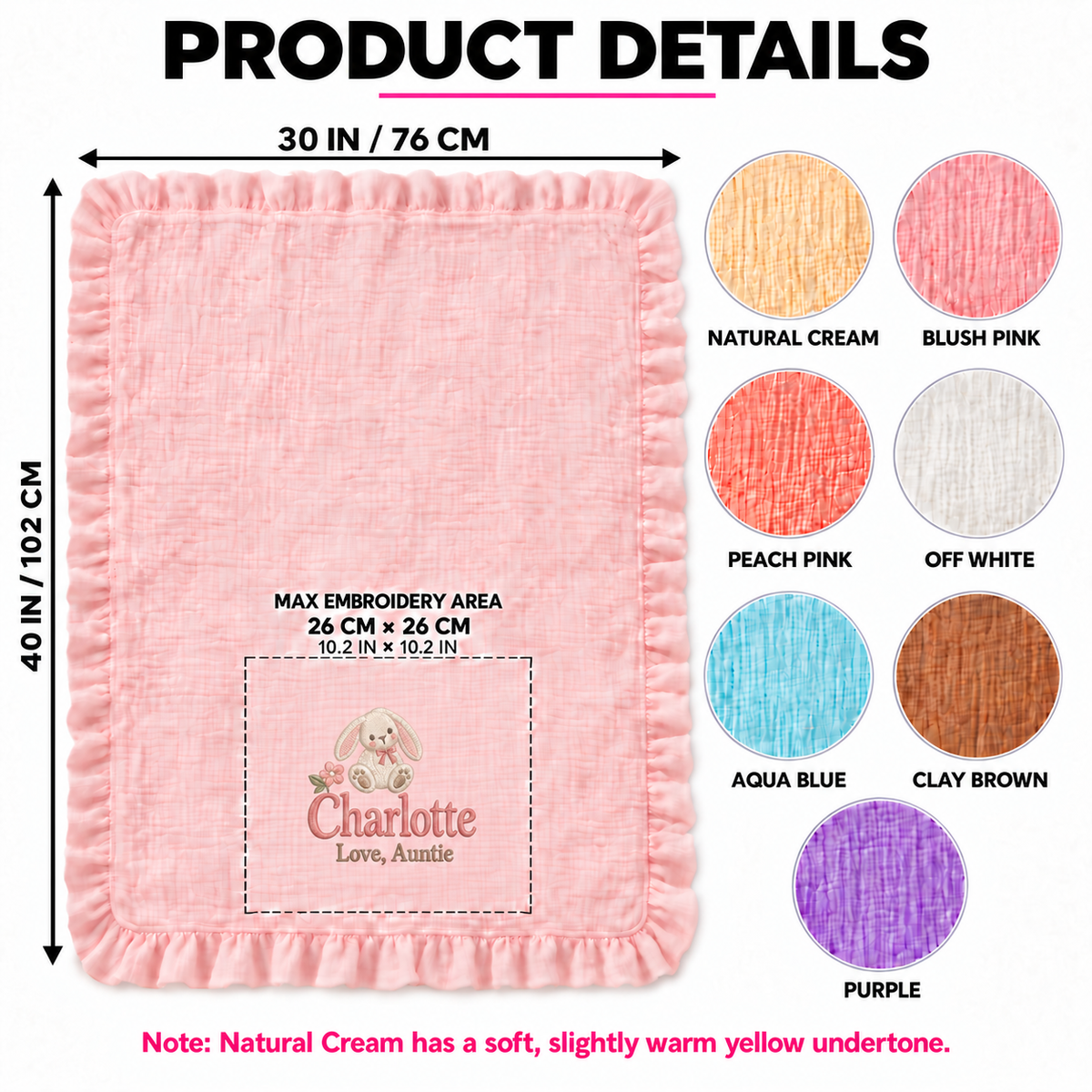 Personalized Name Keepsake Muslin Blanket | Custom Gift from Auntie