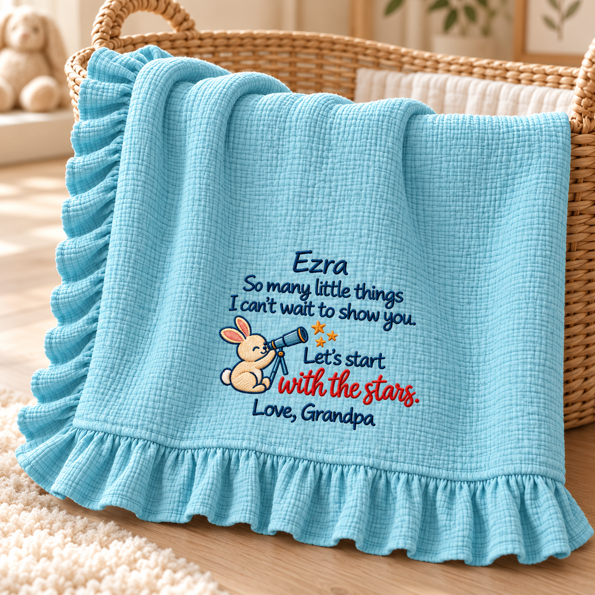 Love Mommy First Christmas Muslin Blanket | Embroidered Newborn Keepsake Gift Blanket