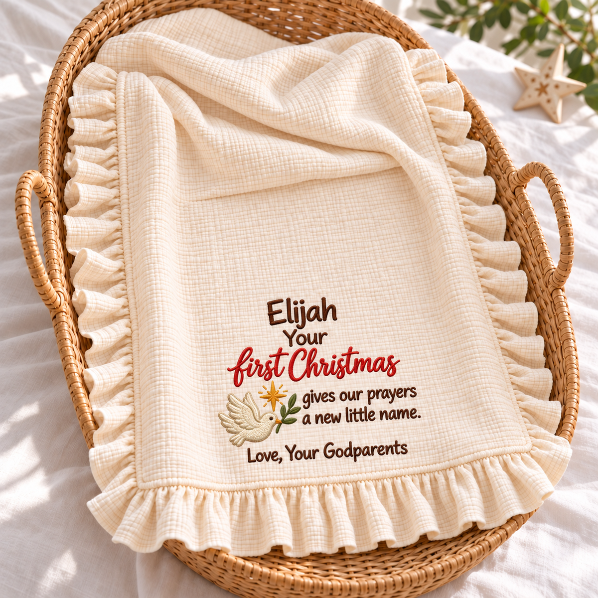 Our First Christmas Hand-in-Hand Muslin Blanket | Custom Embroidered Newborn Keepsake Gift