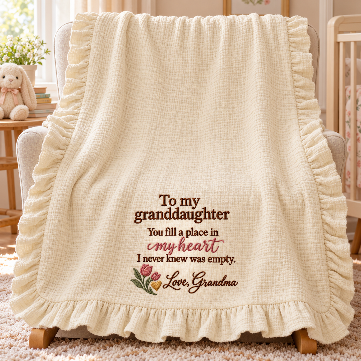 You Fill My Heart Grandma Muslin Blanket | Personalized Granddaughter Keepsake Gift