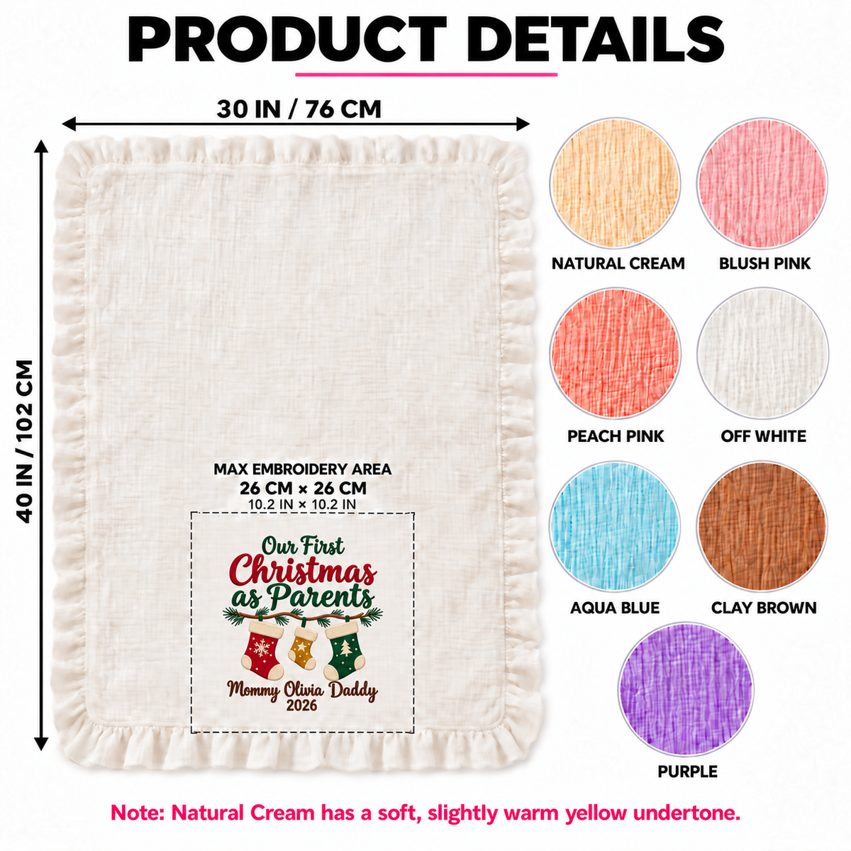 Our First Christmas as Parents Embroidered Blanket | Personalized Family Keepsake Gift