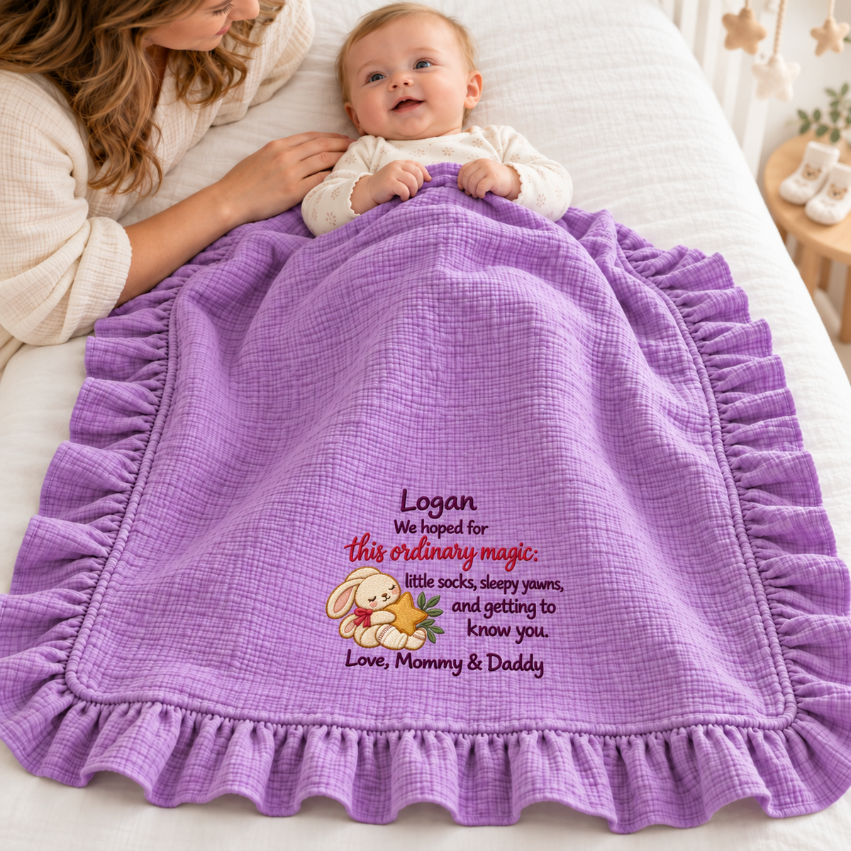 This Christmas Together Love Mommy Blanket | Embroidered Keepsake Gift for Newborn
