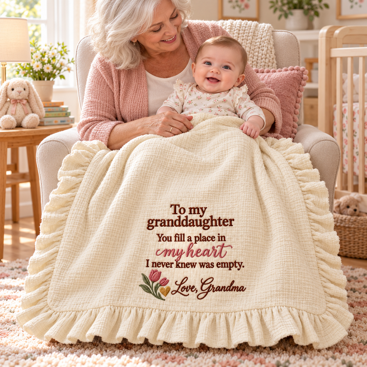 You Fill My Heart Grandma Muslin Blanket | Personalized Granddaughter Keepsake Gift