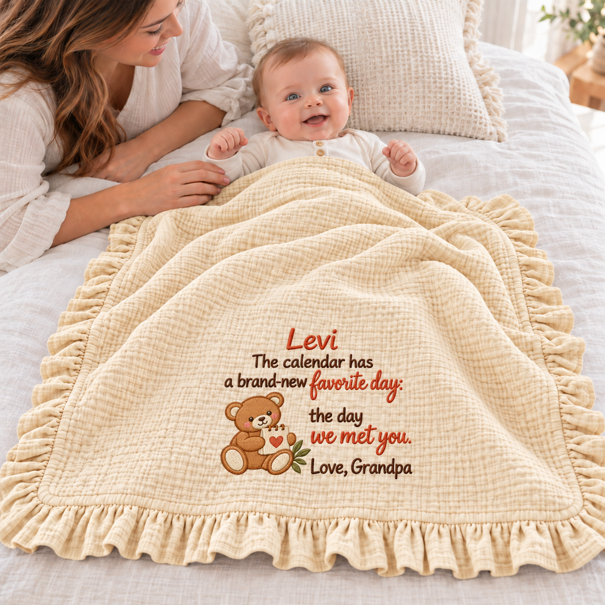 Mommy and Me First Christmas Muslin Blanket | Custom Embroidered Newborn Keepsake Gift