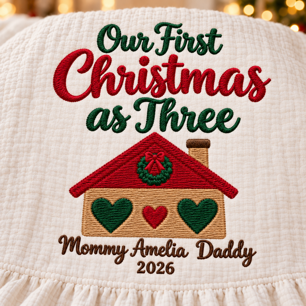 Our First Christmas as Three Muslin Blanket | Personalized Family Keepsake Gift