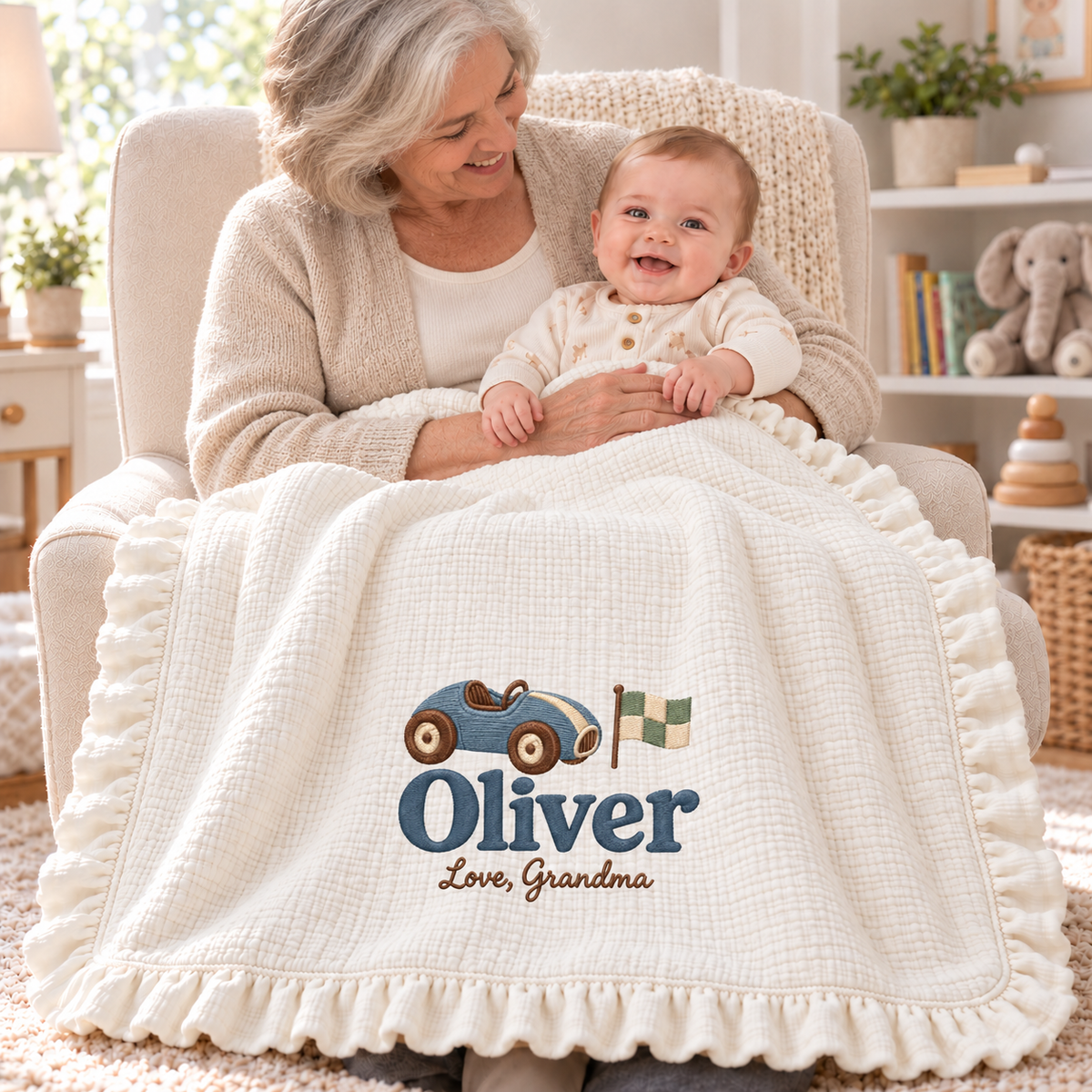 Custom Name Keepsake Muslin Blanket | Personalized Gift from Grandma