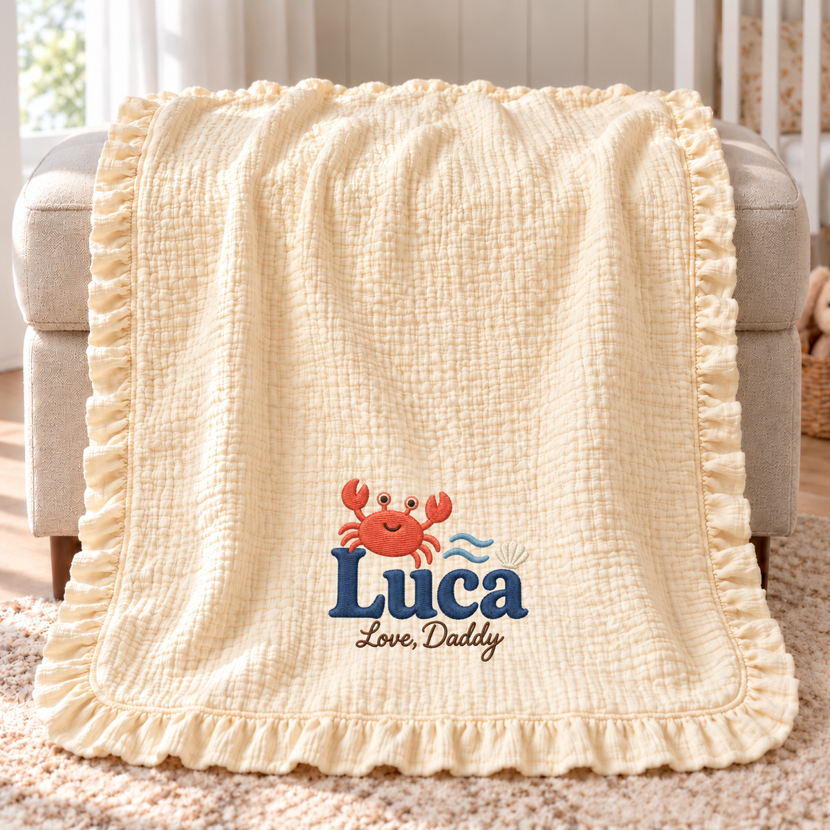 Custom Name Keepsake Muslin Blanket | Personalized Gift from Daddy