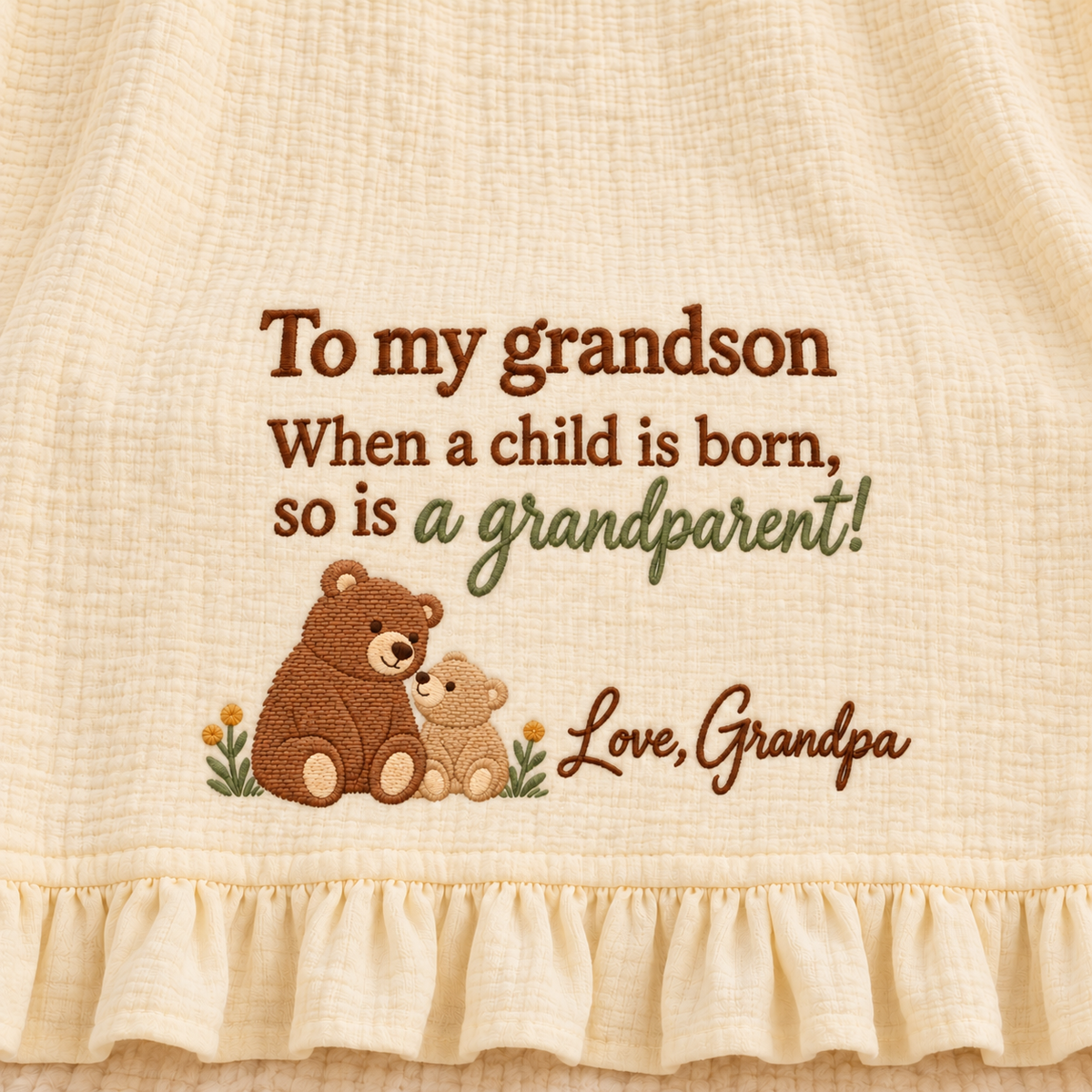 When a Child Is Born Grandpa Muslin Blanket | Personalized Grandson Keepsake Gift