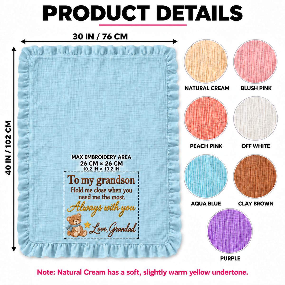 Hold Me Close Grandad's Muslin Blanket | Personalized Grandson Keepsake Gift