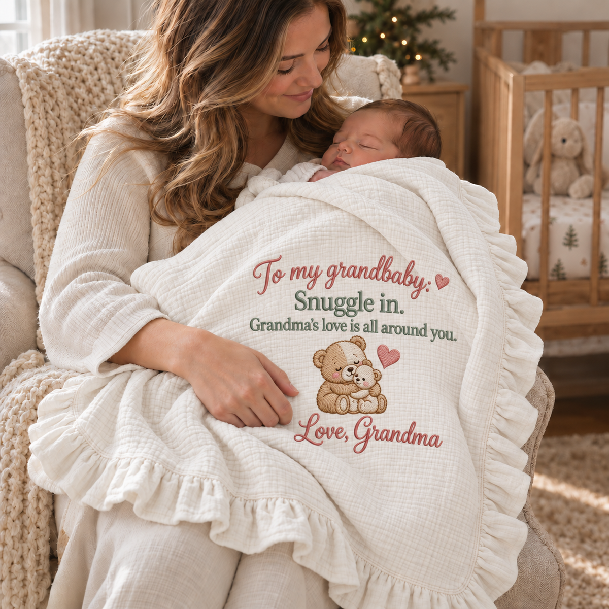 Snuggle In Grandma's Love Keepsake Muslin Blanket | Personalized Gift for Grandbaby