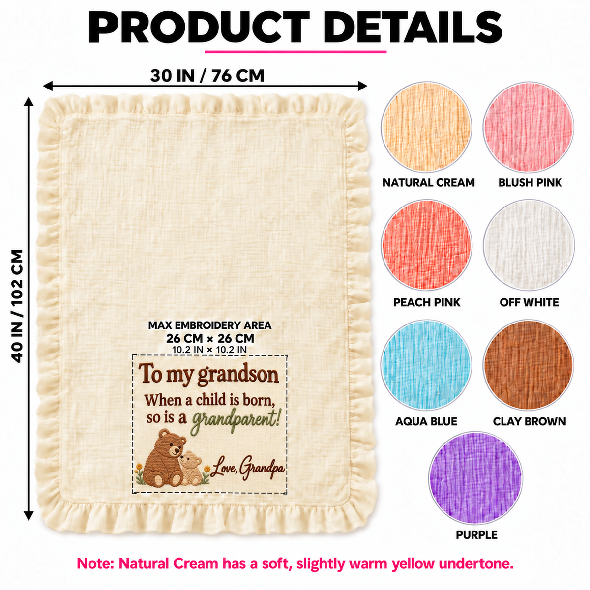 When a Child Is Born Grandpa Muslin Blanket | Personalized Grandson Keepsake Gift
