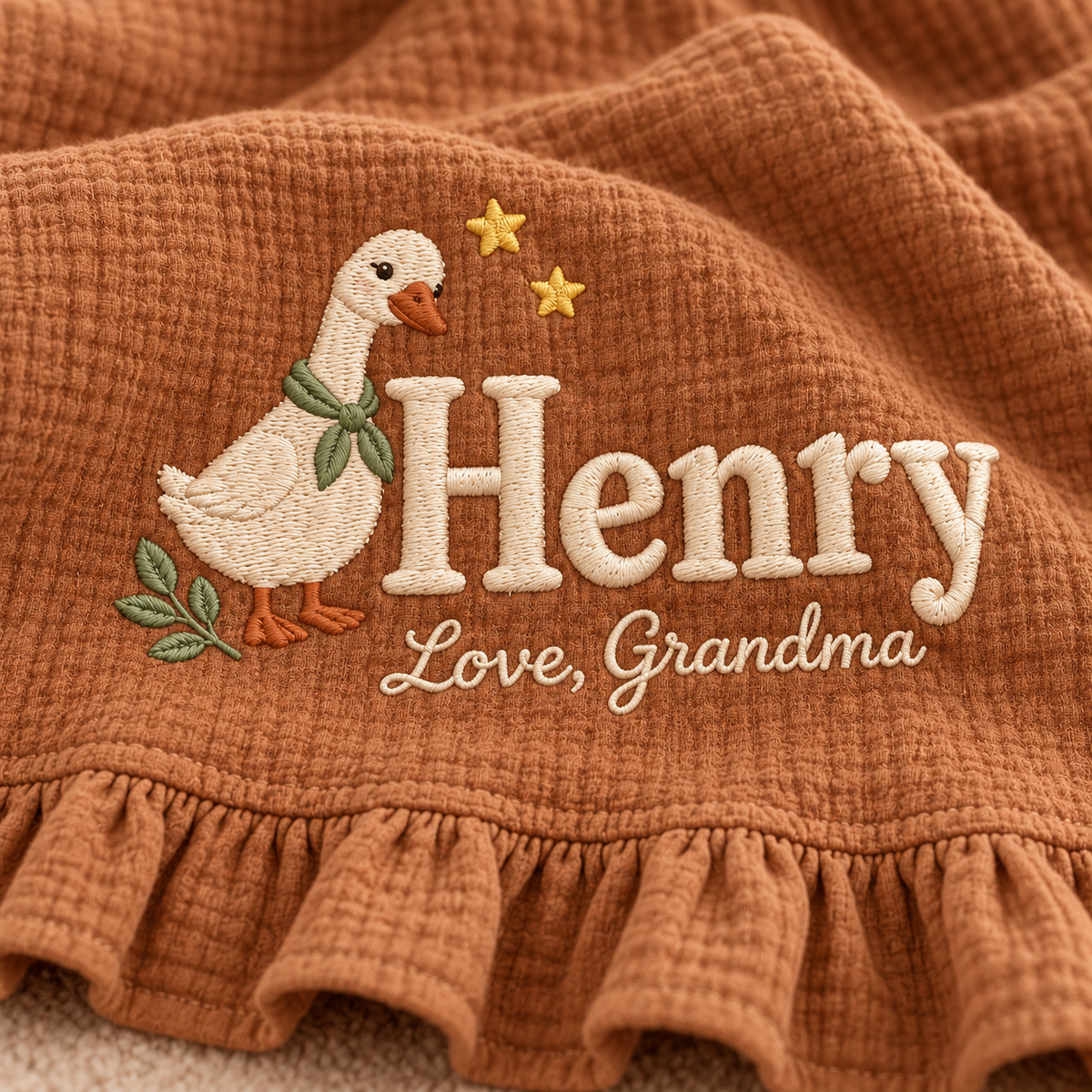 Personalized Name Embroidered Muslin Blanket | Custom Name Keepsake Gift from Grandma