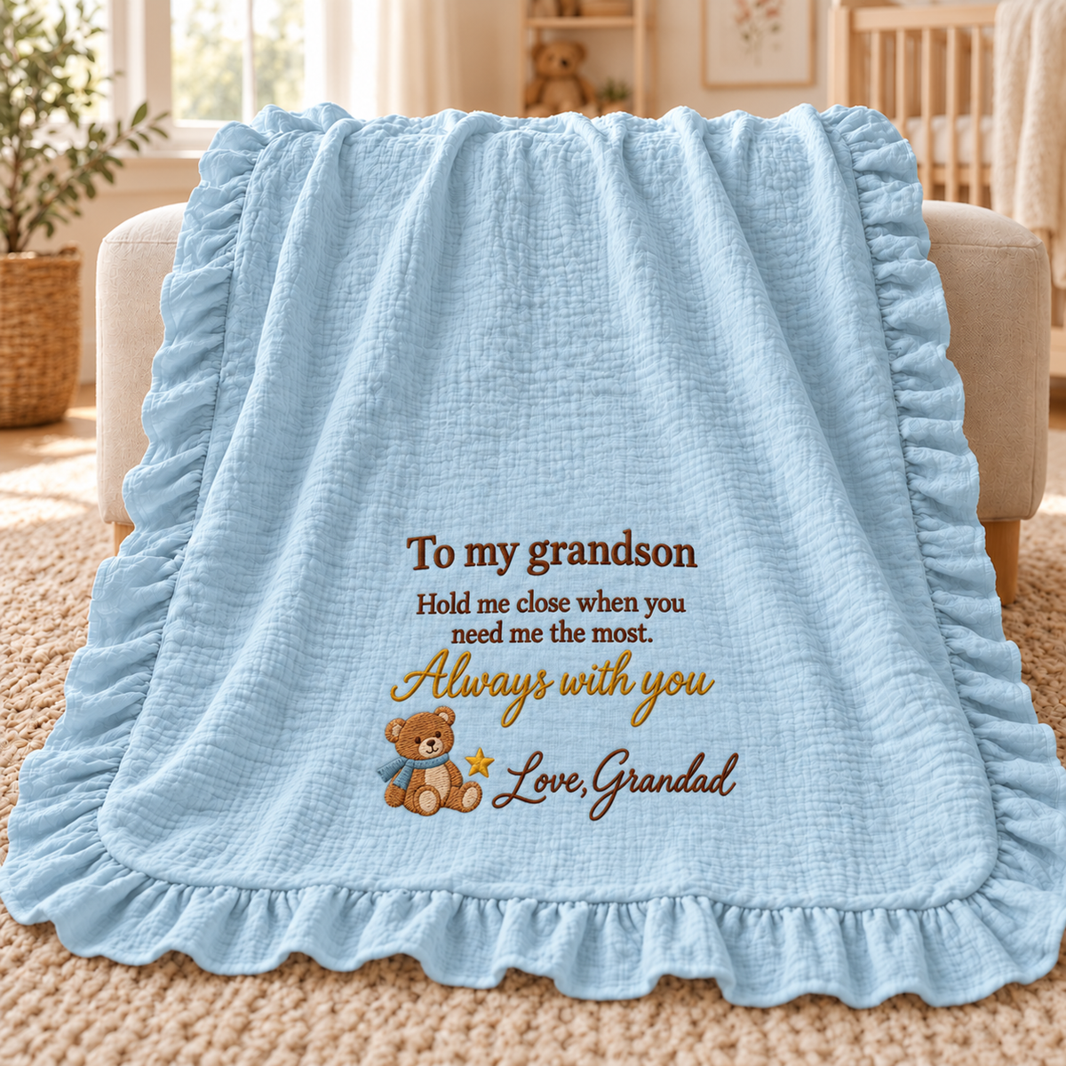 Hold Me Close Grandad's Muslin Blanket | Personalized Grandson Keepsake Gift