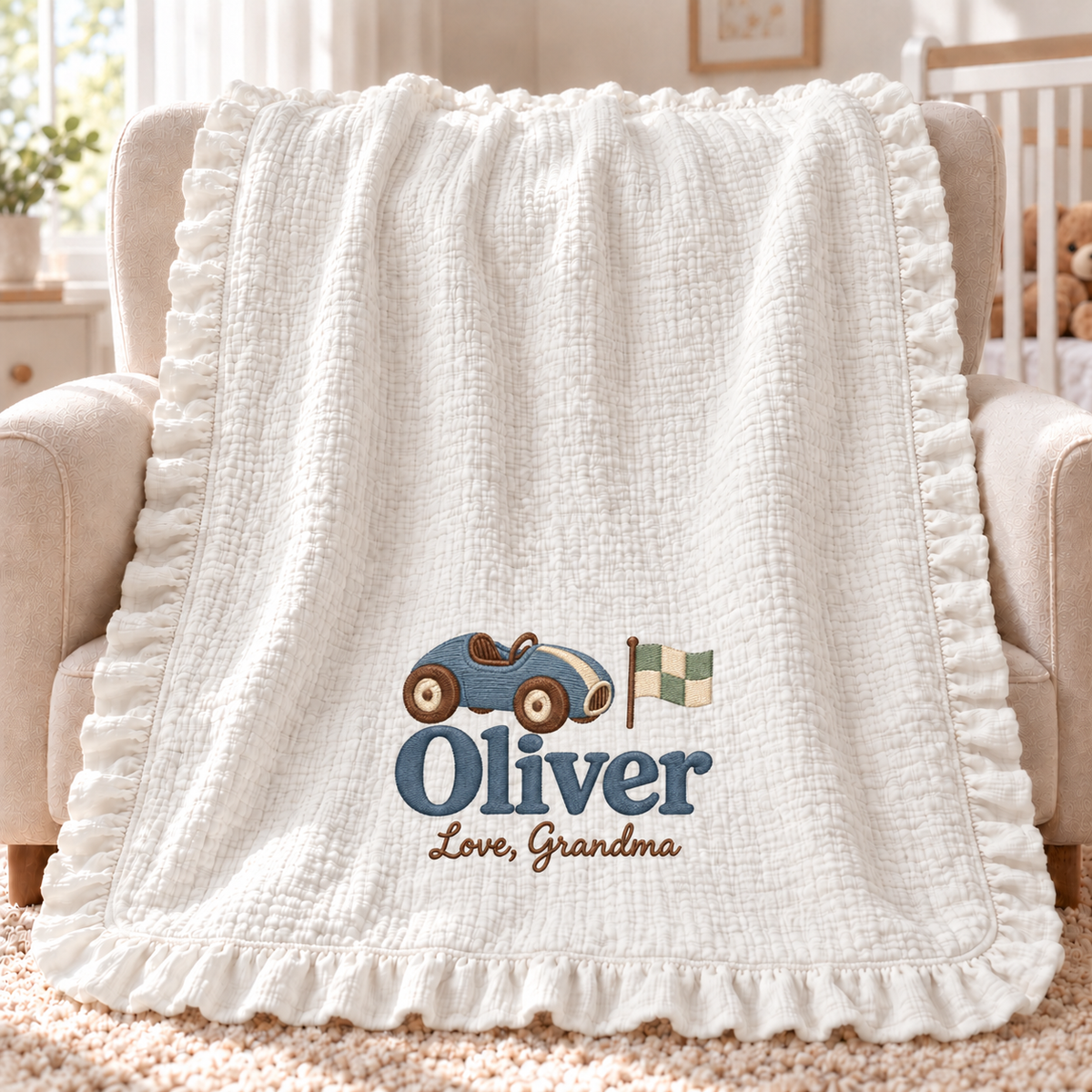 Custom Name Keepsake Muslin Blanket | Personalized Gift from Grandma