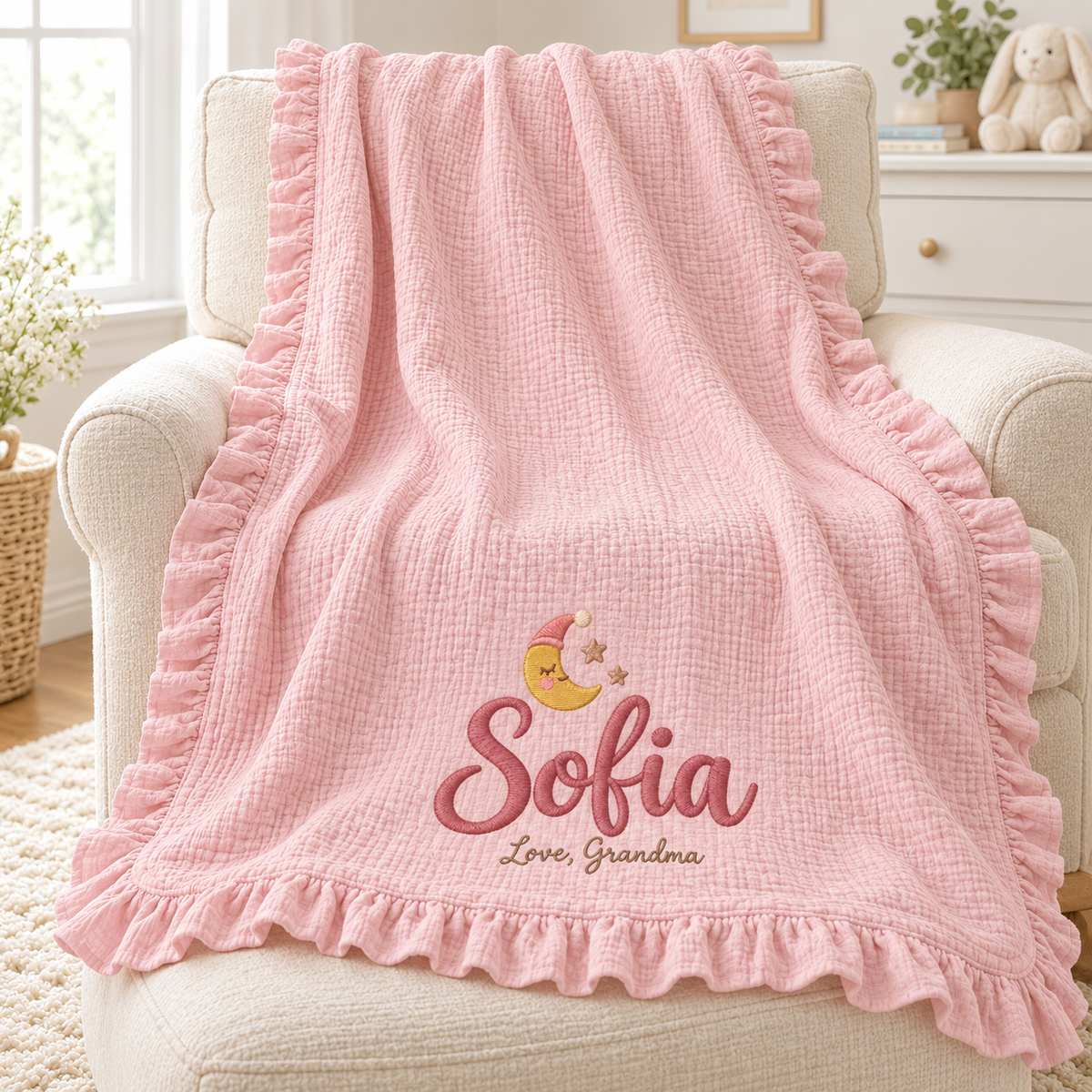 Custom Name Keepsake Muslin Blanket | Personalized Gift from Grandma