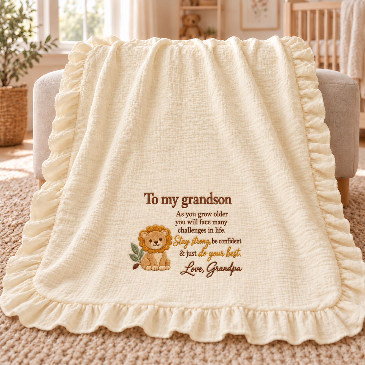 Stay Strong Grandpa's Muslin Blanket | Personalized Grandson Keepsake Gift