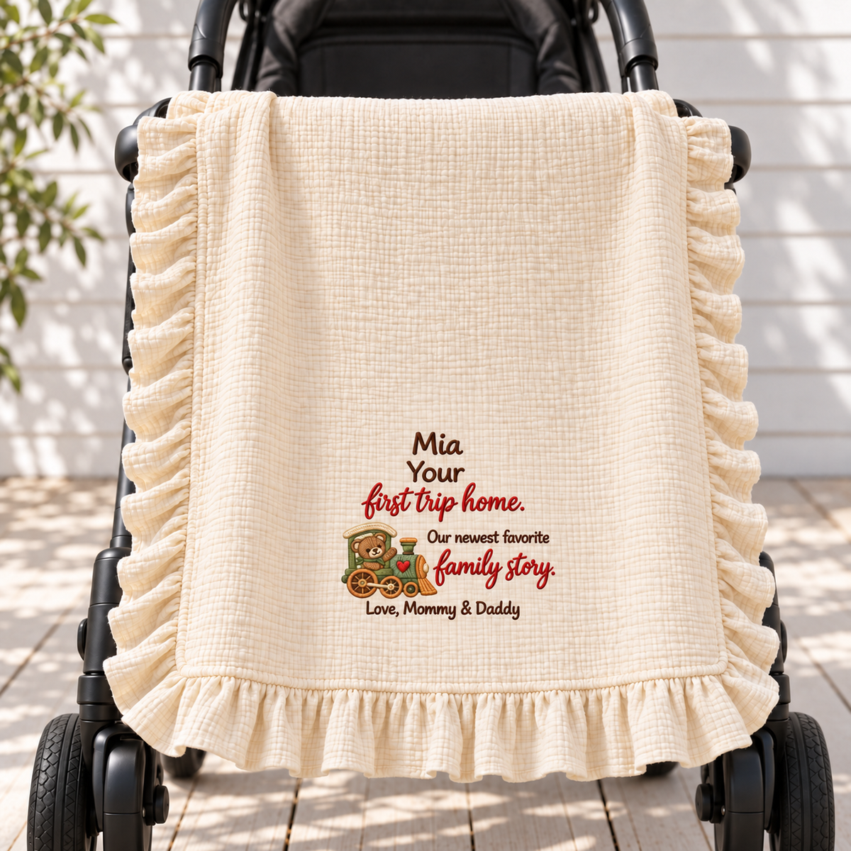Doing Great Job Mommy Keepsake Muslin Blanket | Embroidered 1st Christmas Gift Blanket