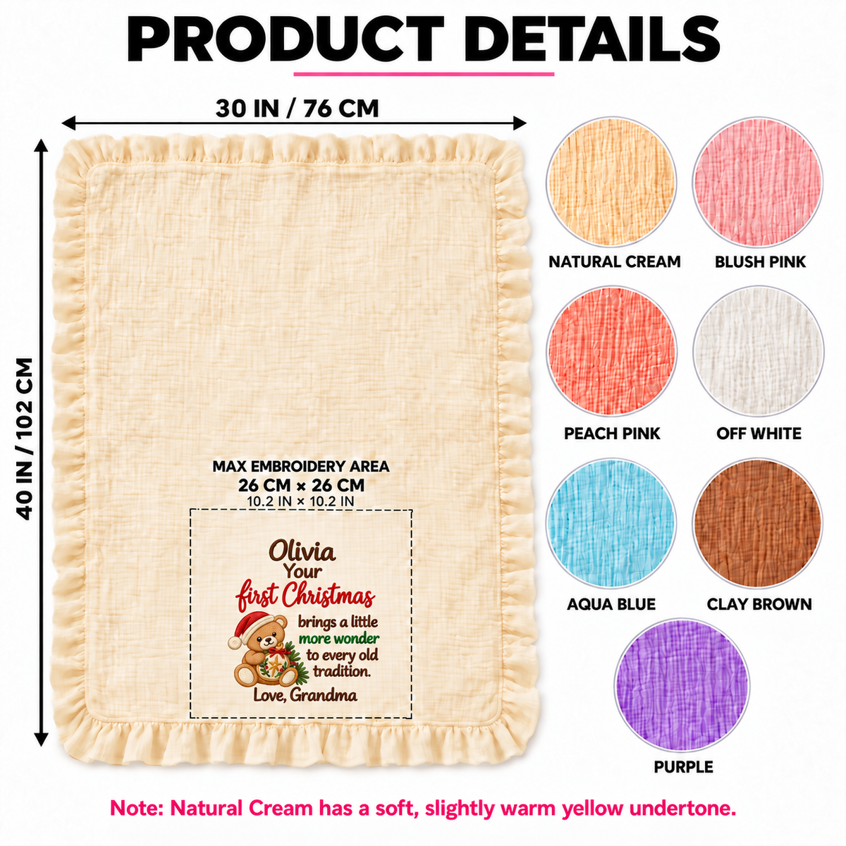 Happy Our 1st Christmas Together Embroidered Muslin Blanket | Mommy & Baby Keepsake Gift Blanket
