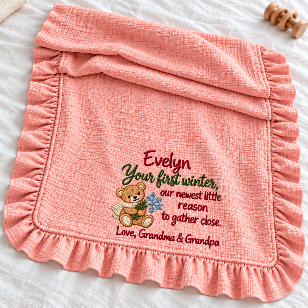 You Are Doing Great Mommy Ruffle Blanket | Embroidered 1st Christmas Newborn Keepsake Gift
