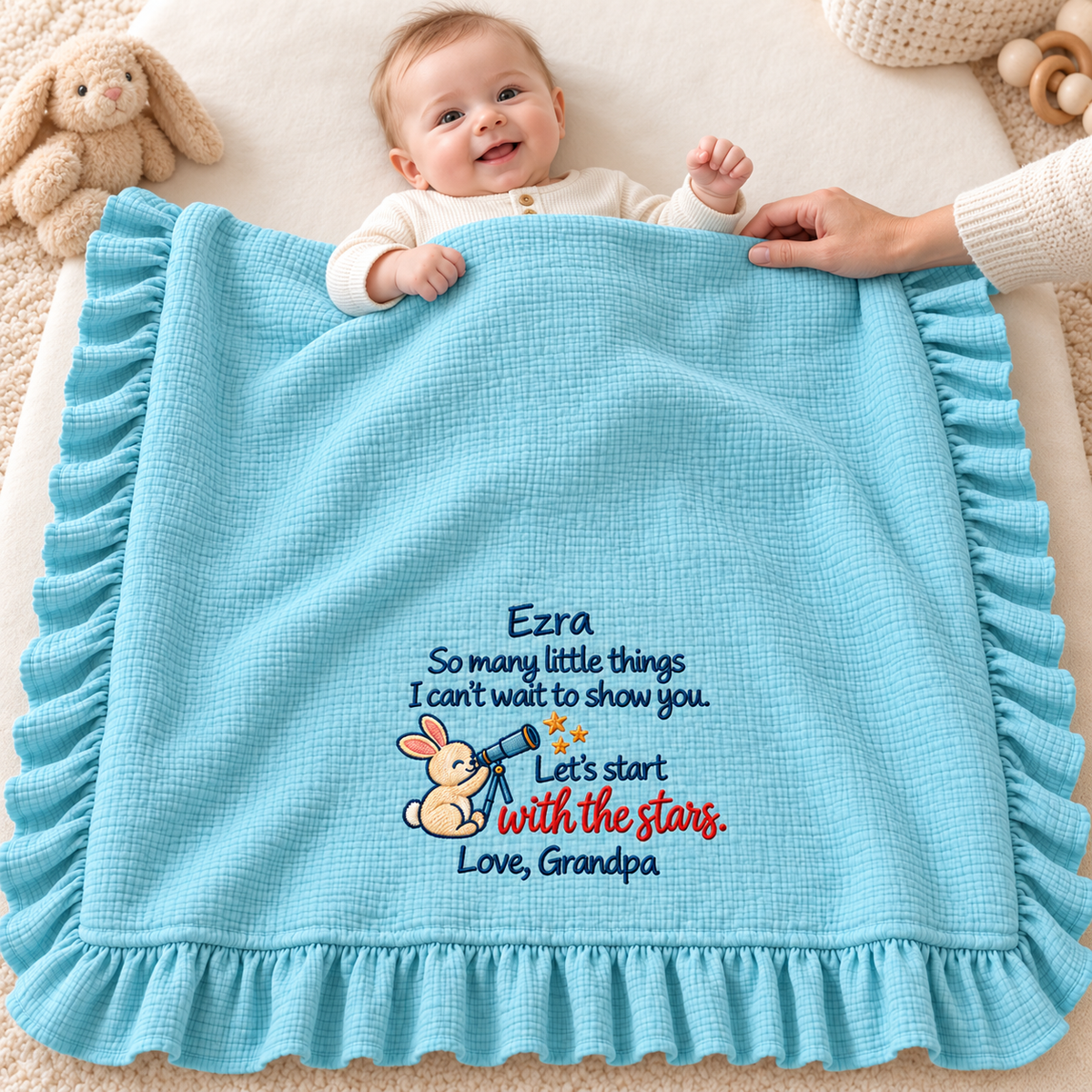 Love Mommy First Christmas Muslin Blanket | Embroidered Newborn Keepsake Gift Blanket